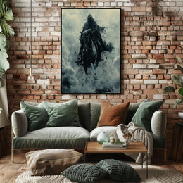 Mysterious Cloaked Figure Riding Horse Fantasy Mythology Poster PosterGoat
