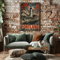 Timeless Portland Maine Lighthouse Coastal Vintage Travel Lithograph Scenic Collectors Nautical Architecture Poster