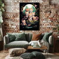 Whimsical Kittens Moonlit Fantasy Nature Art Poster