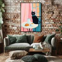 Morning Cat Cafe Poster Vintage Travel Wall Art Print