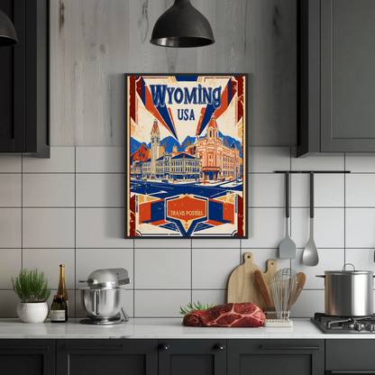 Wyoming USA Historic Main Street Vintage Travel Poster