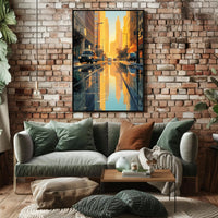 Urban Reflections: Serene Street Scene Artistic Poster