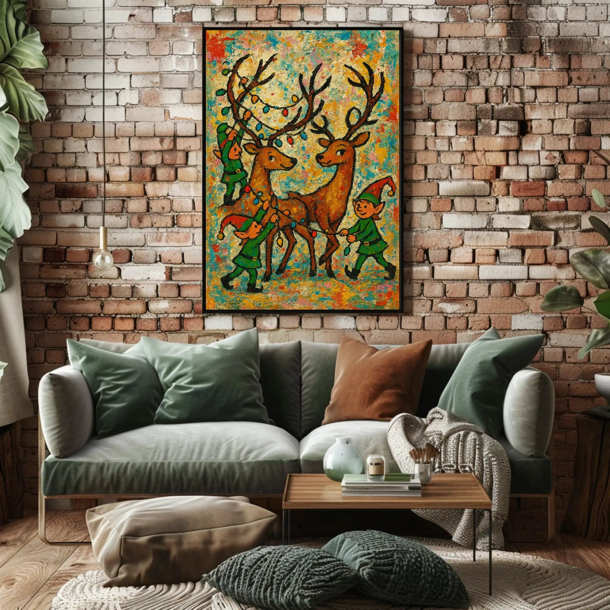 Festive Reindeer And Elves Poster