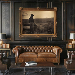 Cowboy's Sunset Reflection: Vintage Western Art Print