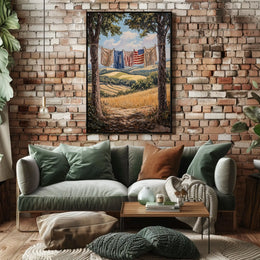 Clothesline Between Two Trees Overlooking Countryside Poster