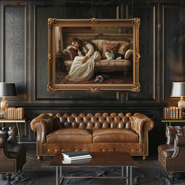 Serene Vintage Woman with Cats in Classic Interior