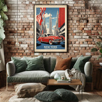 New York City Skyline Travel Poster Vintage Wall Art