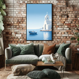 Mediterranean Escape Blue Coastal Scene Travel Poster