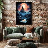 Fantasy Castle Scene in Mystical Landscape Futuristic Sci-Fi Poster