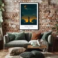 Statue of Liberty Twilight Silhouette Art Poster