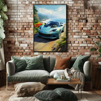 Coastal Drive with a Sports Car Poster PosterGoat