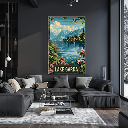 Lake Garda Botanical Shores Mountain View Travel Poster