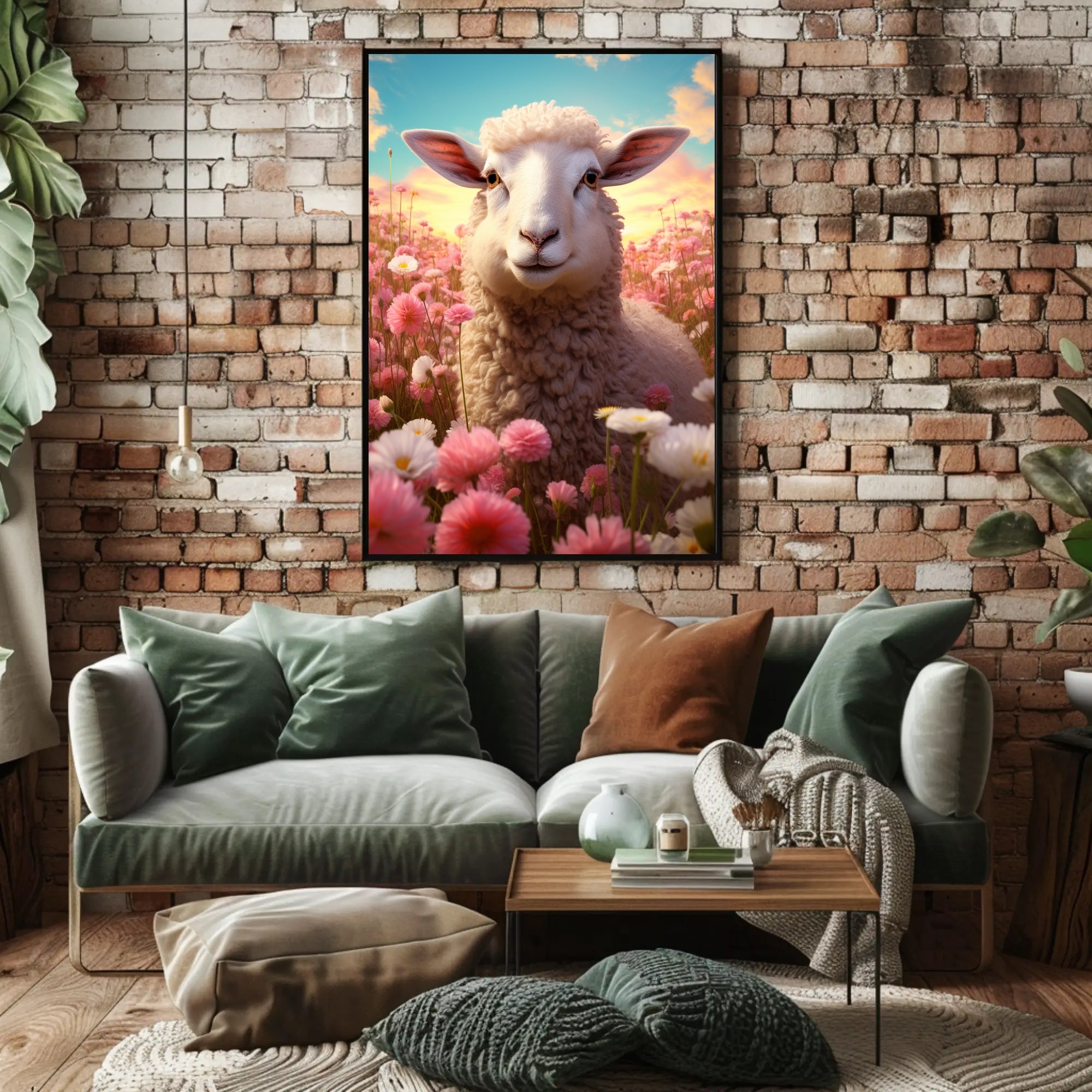 Serene Sheep In Blooming Meadow Poster PosterGoat