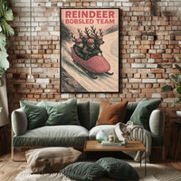 Reindeer Bobsled Team Poster