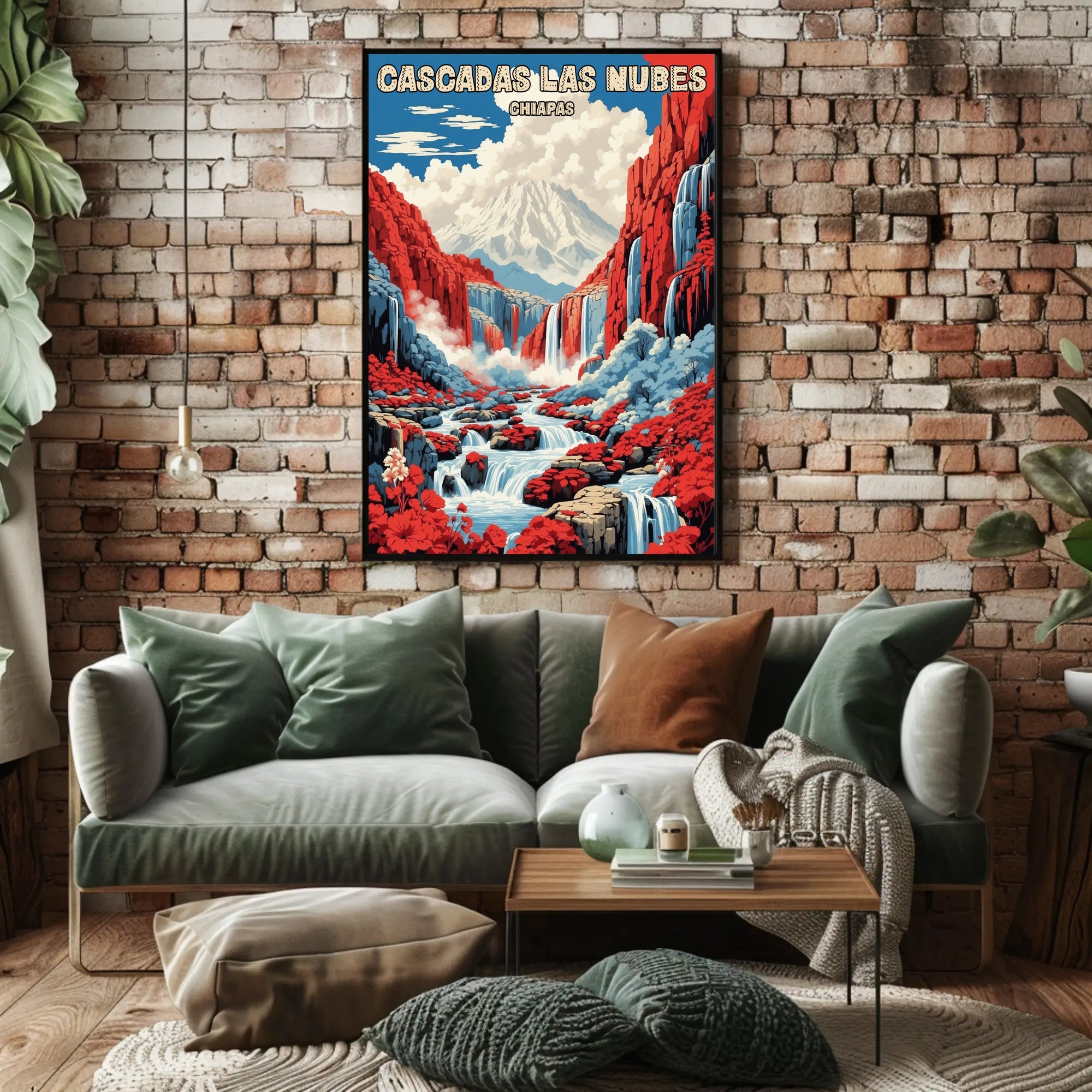 Waterfalls and Mountainscape Travel Poster