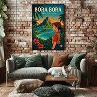 Vibrant Anime-Inspired Bora Bora Travel Poster