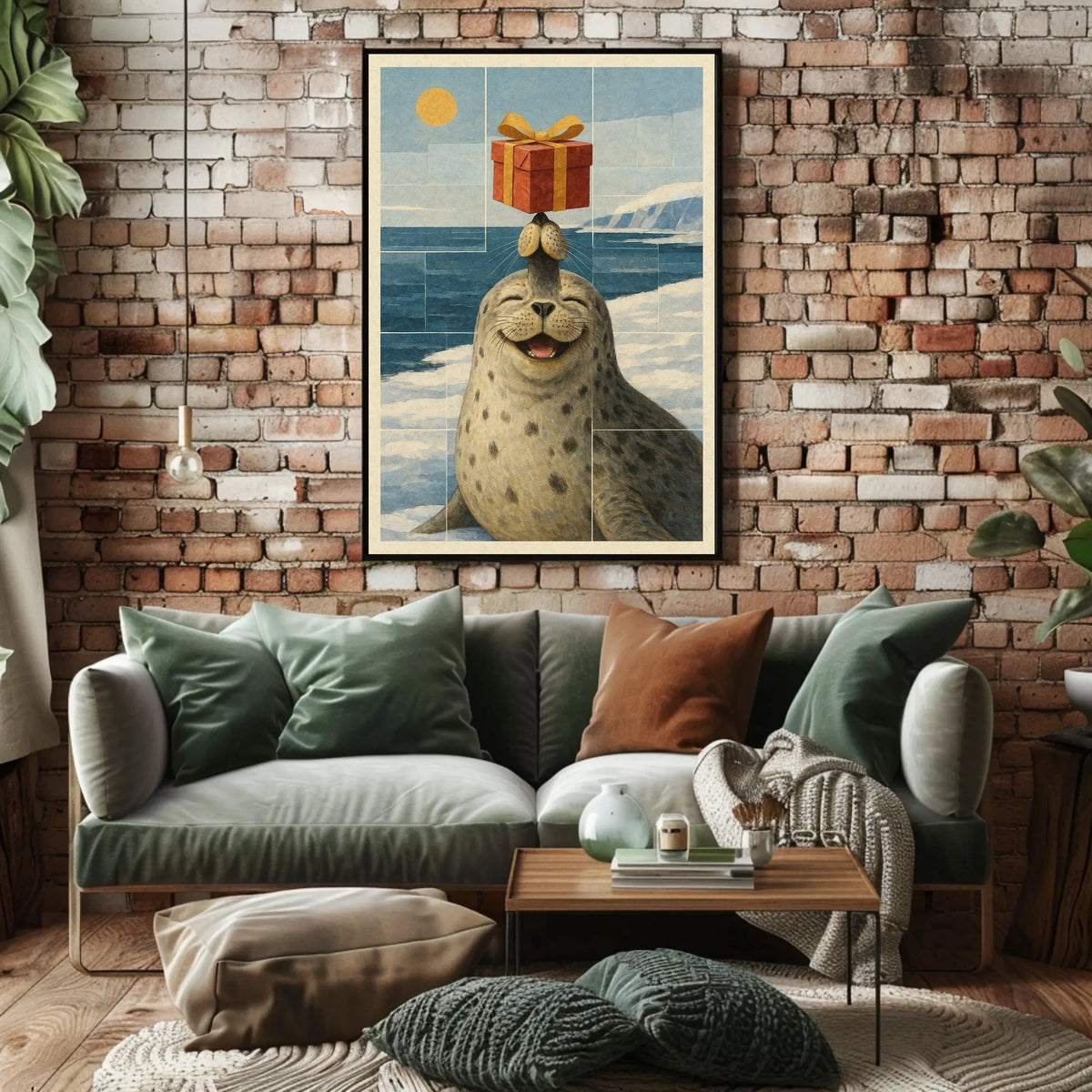 Joyful Seal With A Gift Poster