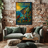 Amalfi Coast Vintage Travel Poster: Vibrant Seaside Art