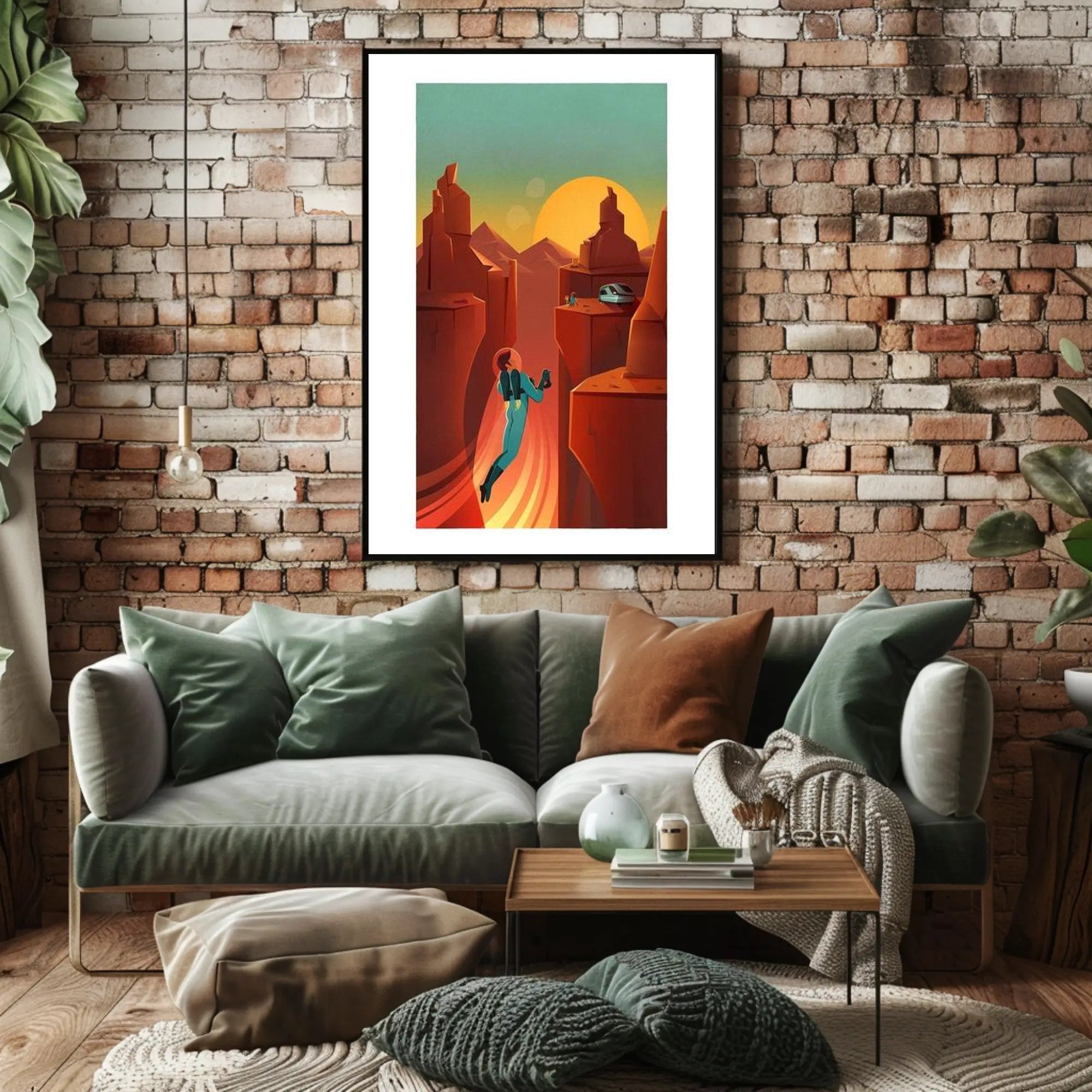 Futuristic Canyon Exploration Poster PosterGoat
