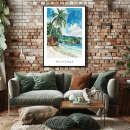 Tropical Beach Serenity: Vibrant Watercolor Travel Poster PosterGoat