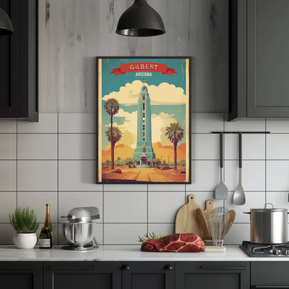 Gilbert Arizona Blue Tower Palm Desert Vintage Travel Poster