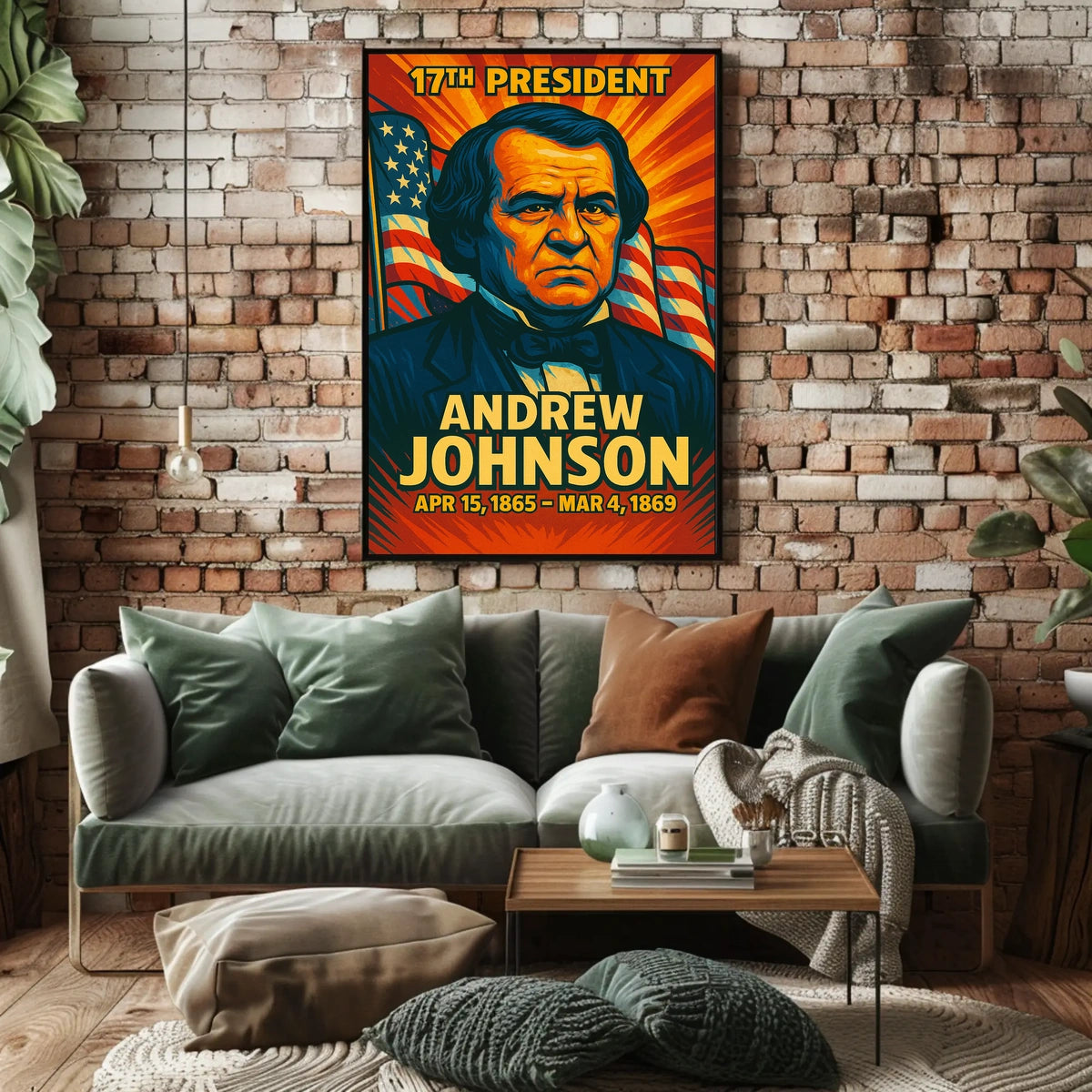 Andrew Johnson 17th President of the United States Colorful Comic Book Style Poster