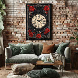 Vintage Clock with Roses in Artistic, Heritage Poster