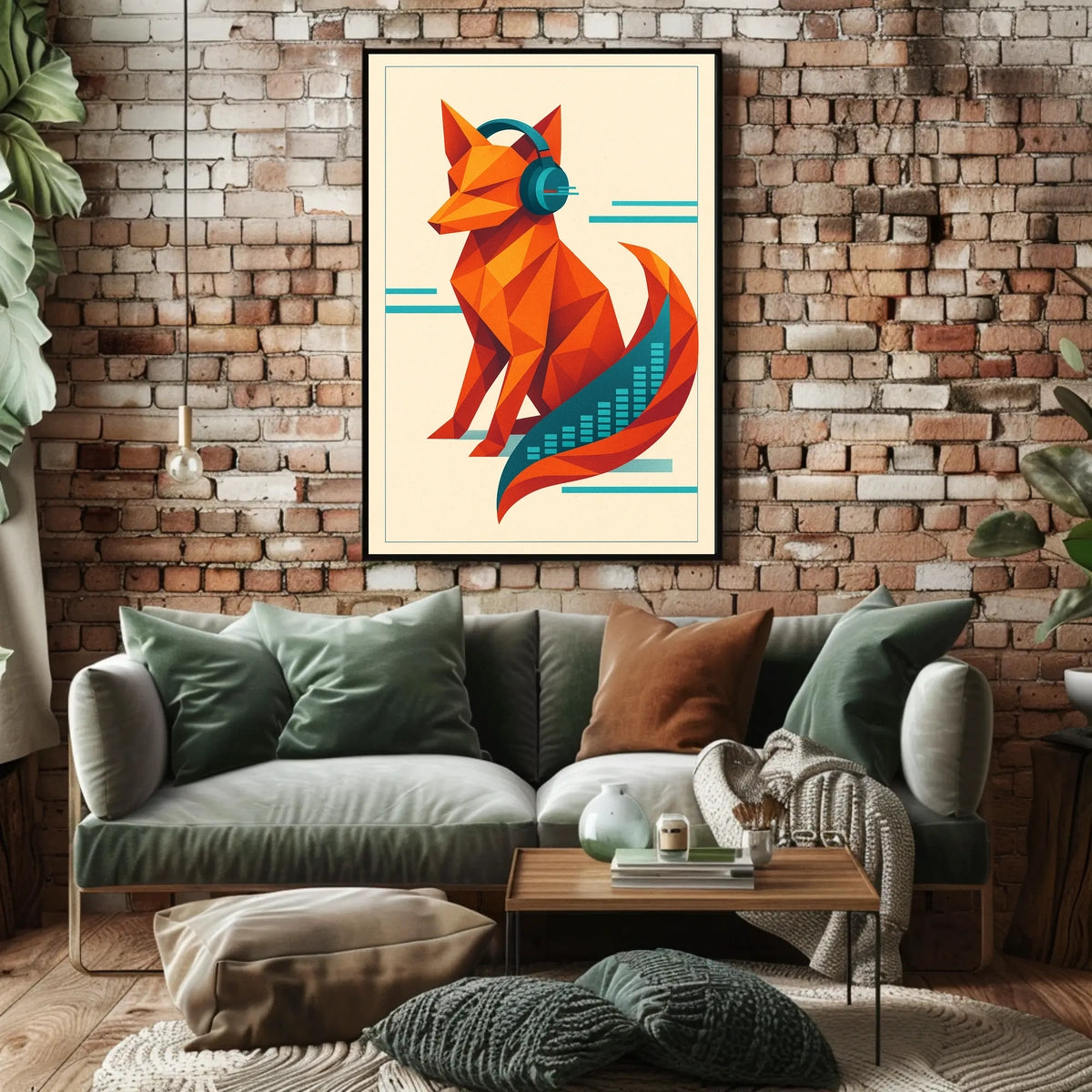 Geometric Fox With Headphones Poster