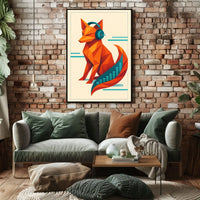 Geometric Fox With Headphones Poster