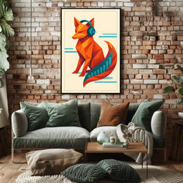 Geometric Fox With Headphones Poster