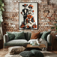 Day of the Dead Skeleton Wedding Art Poster - Cultural or Heritage Poster