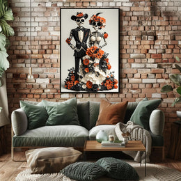 Day of the Dead Skeleton Wedding Art Poster - Cultural or Heritage Poster