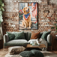 Golden Retriever On Front Porch Patriotic Bandana Poster