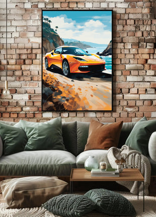 Modern Sports Car Adventure Coastal Road Travel Poster