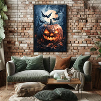 Halloween Night Jack-o'-Lantern and Bats Cultural Poster