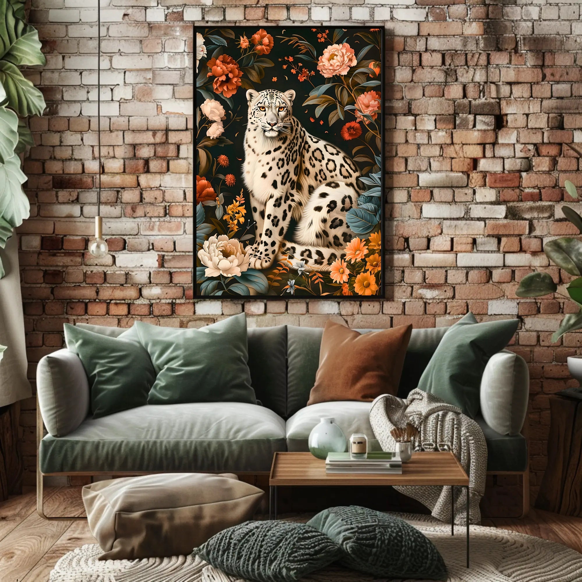 Majestic Snow Leopard Wall Art in Bloom