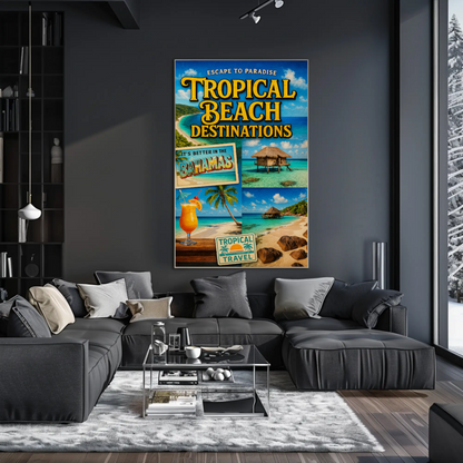 Bahamas Tropical Beach Paradise With Collage Travel Poster