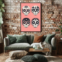 Day of the Dead Sugar Skulls Vibrant Floral Poster