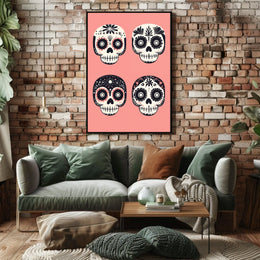 Day of the Dead Sugar Skulls Vibrant Floral Poster