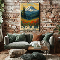 Mount Rainier National Park Wanderlust Vintage Ads Poster