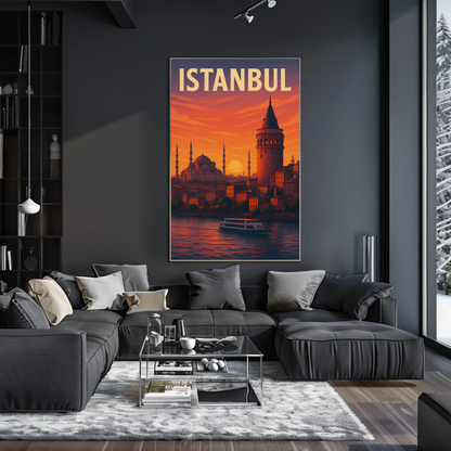 Istanbul Sunset Skyline Travel Poster
