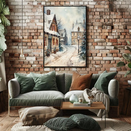 Winter Village Scene Poster