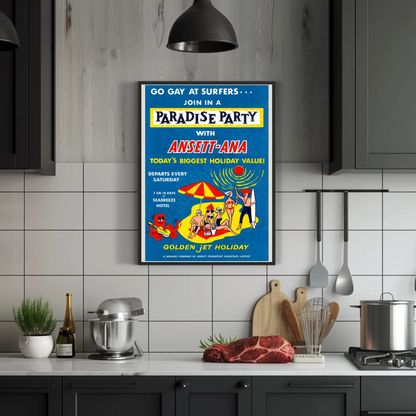 Paradise Party Vintage Poster - Ansett-ANA