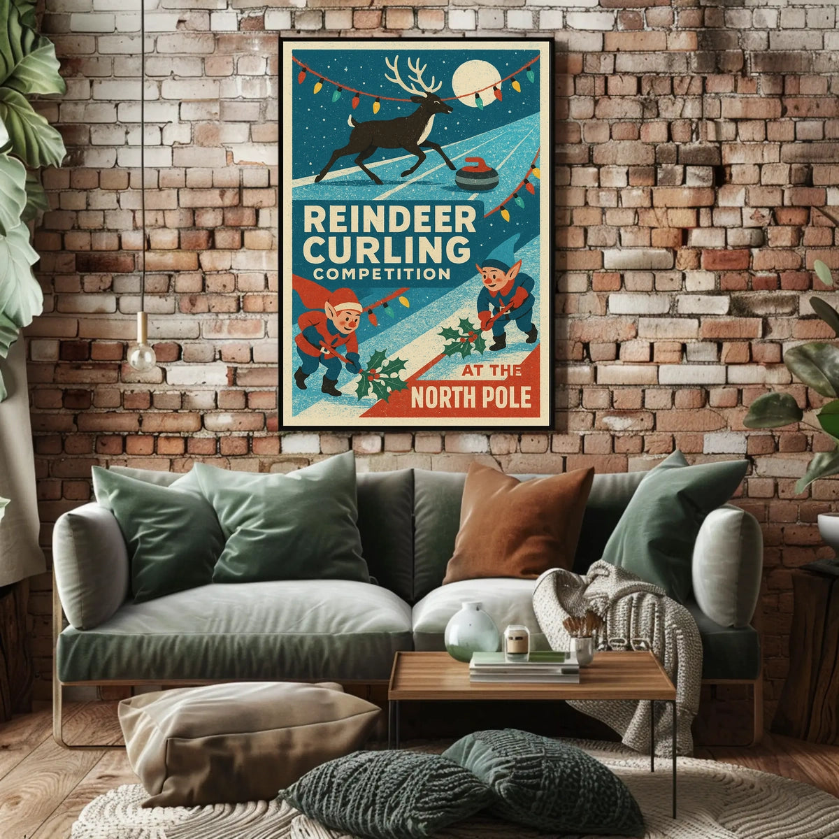 Reindeer Curling Competition Poster