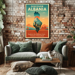 Albania Travel Vintage Landscape Architecture Poster
