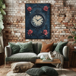Ornate Vintage Clock and Roses Wall Art Artistic Poster