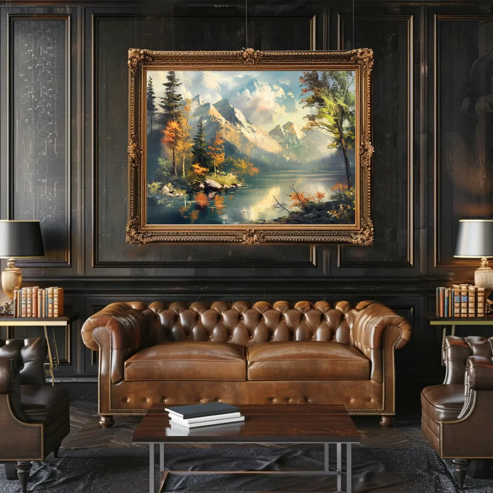 Serene Mountain Landscape Autumn Impressionistic Art Poster