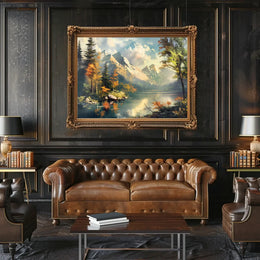 Serene Mountain Landscape Autumn Impressionistic Art Poster