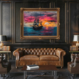 Majestic Black Sails at Sunset Art Poster