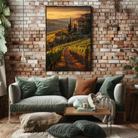 Tuscany Vineyards Sunset Travel Poster